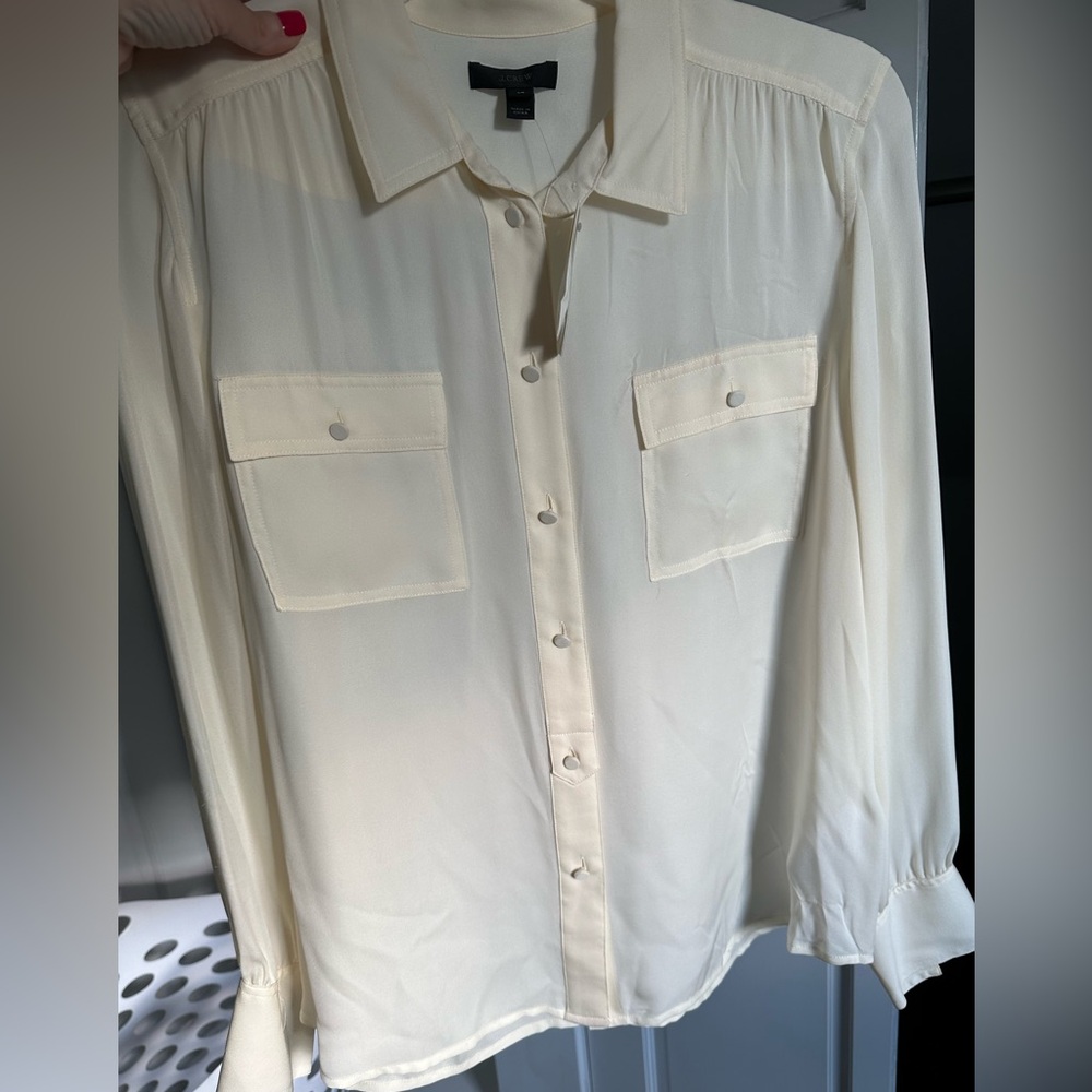 J Crew sheer 100% silk ivory blouse size 14 NWT